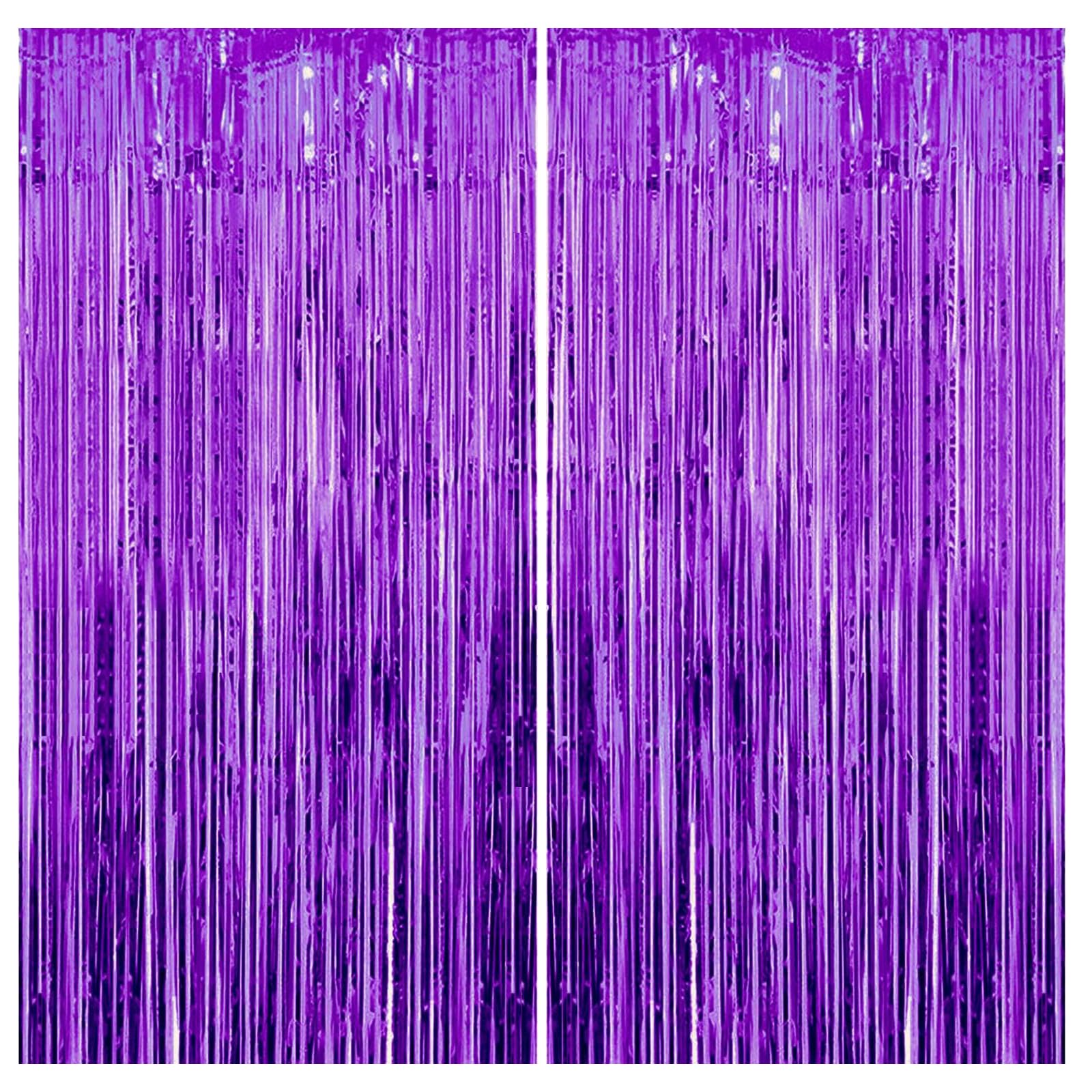 2pcs Purple Glitter Tinsel Curtain Backdrop, 1*2m Shimmer Foil Door Fringe Tassel Backdrop for Girls Unicorn Mermaid Fairy Princess Party Decoration