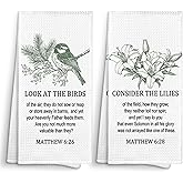 Sviojuce Vintage Christian Bird Floral Kitchen Towels Decorative 16x24 Set of 2, Religious Bible Verse Dish Towels Cloths Dishcloths Tea Towel Gifts, Sage Botanical Bathroom Kitchen Hand Towel Decor