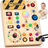 RichBoy Busy Boards, Lights Switch-Style, Wooden, 37-in-1, Medium | Toddlers Birthday Gifts, Montessori Toys, Autism Sensory,