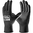 COOLJOB 12/60 Pairs Safety Work Gloves Pack Bulk with Grip PU Coating, 13 Gauge Seamless Knit Gloves with Polyurethane Dipped for Warehouse Working, Breathable Lightweight for Men Women, Black Large
