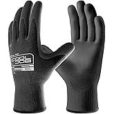 COOLJOB 12/60 Pairs Safety Work Gloves Pack Bulk with Grip PU Coating, 13 Gauge Seamless Knit Gloves with Polyurethane Dipped for Warehouse Working, Breathable Lightweight for Men Women, Black Large