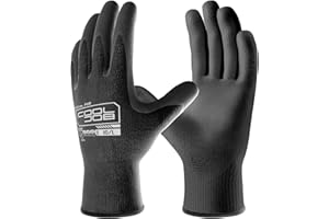 COOLJOB 12/60 Pairs Safety Work Gloves Pack Bulk with Grip PU Coating, 13 Gauge Seamless Knit Gloves with Polyurethane Dipped for Warehouse Working, Breathable Lightweight for Men Women, Black Large