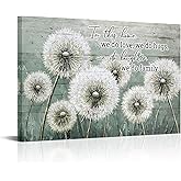 Canvbay Dandelion Wall Art Abstract Green and White Flower Canvas Prints Inspirational Family Quote ' In This Home We Do Love ' Framed Artwork for Bedroom Farmhouse 24x36Inch