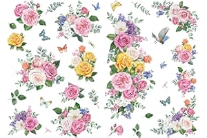 Joeyan Rub on Transfers for Crafts and Furniture - 2 Sheets Large 12''x18'' Decorative Flower Stickers and Decals, DIY Home D
