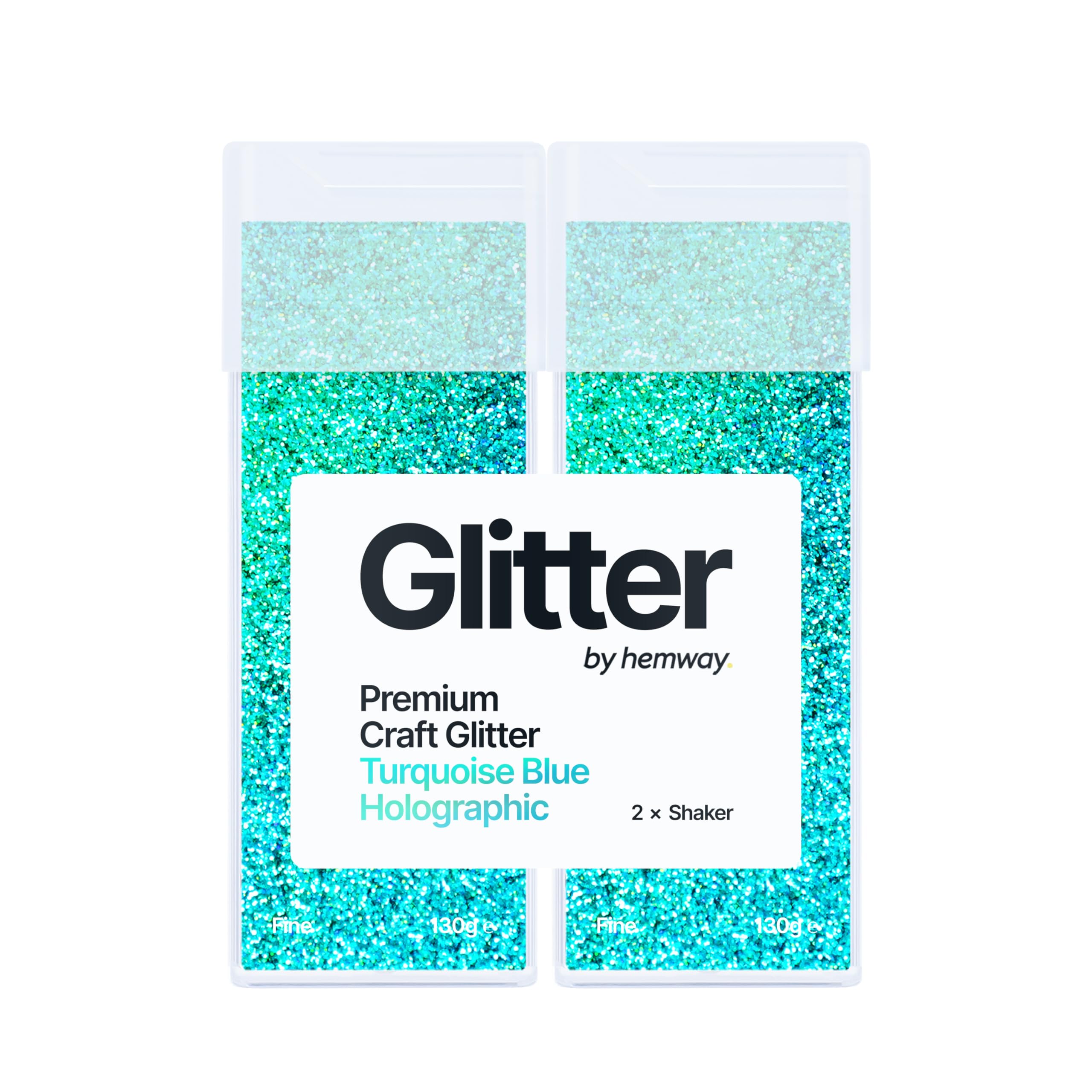 Hemway Glitter Shaker Turquoise Blue Holographic 130g x2 Pack Fine, Craft Glitter Shakers for Resin & Epoxy Crafts, Christmas Art Supplies, Nail, Body, Face, Eye, Festival, Crafting, Slime, Sparkle