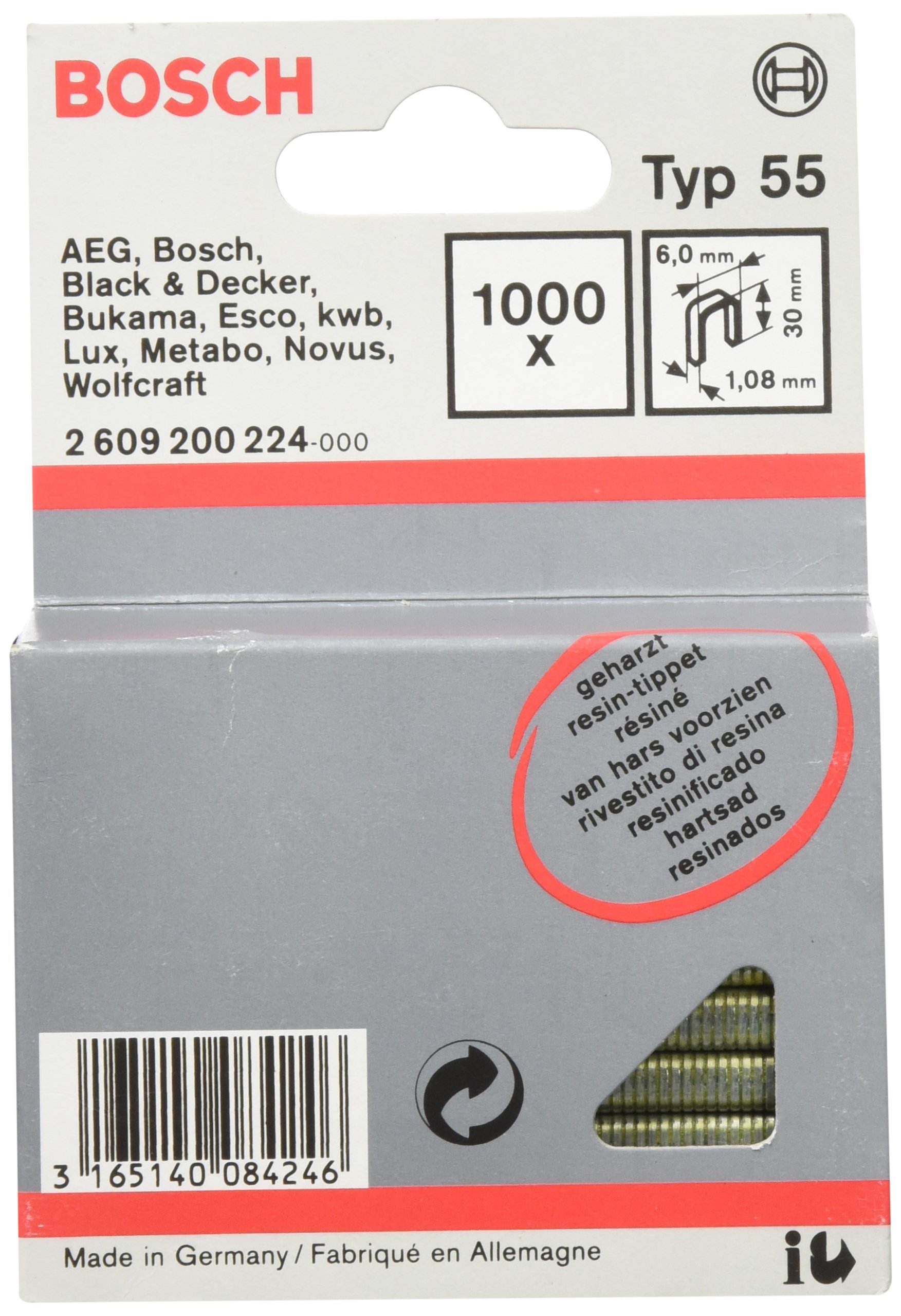 Bosch 2609200224 Fine Wire Staple, Silver, 30 x 6 mm, Set of 1000 Piece