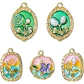 COGCHARGER 10 Pieces 5 Styles Flower Charms for Jewelry Making Bulk Cute Alloy Enamel Van Gogh Inspired Vintage Floral Pendants for Bracelet Necklace Earring DIY Supplies