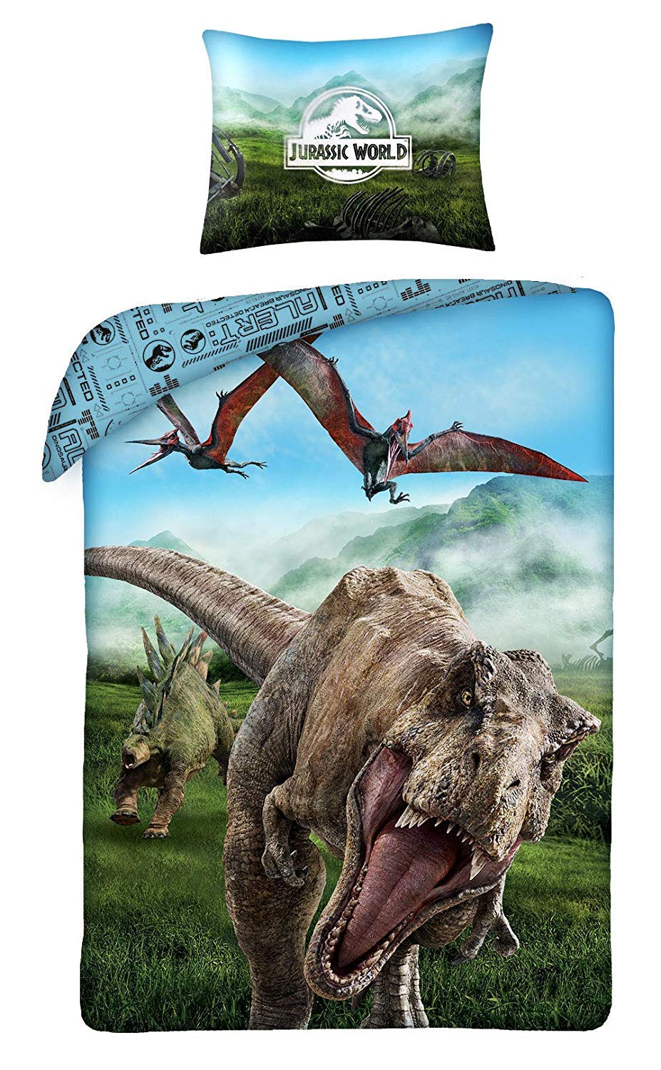 HalantexMOMO FING Jurassic World Dinosaur T-Rex Bedding Set 100% Cotton Duvet Cover 140 x 200 cm + Pillowcase 70 x 90 cm