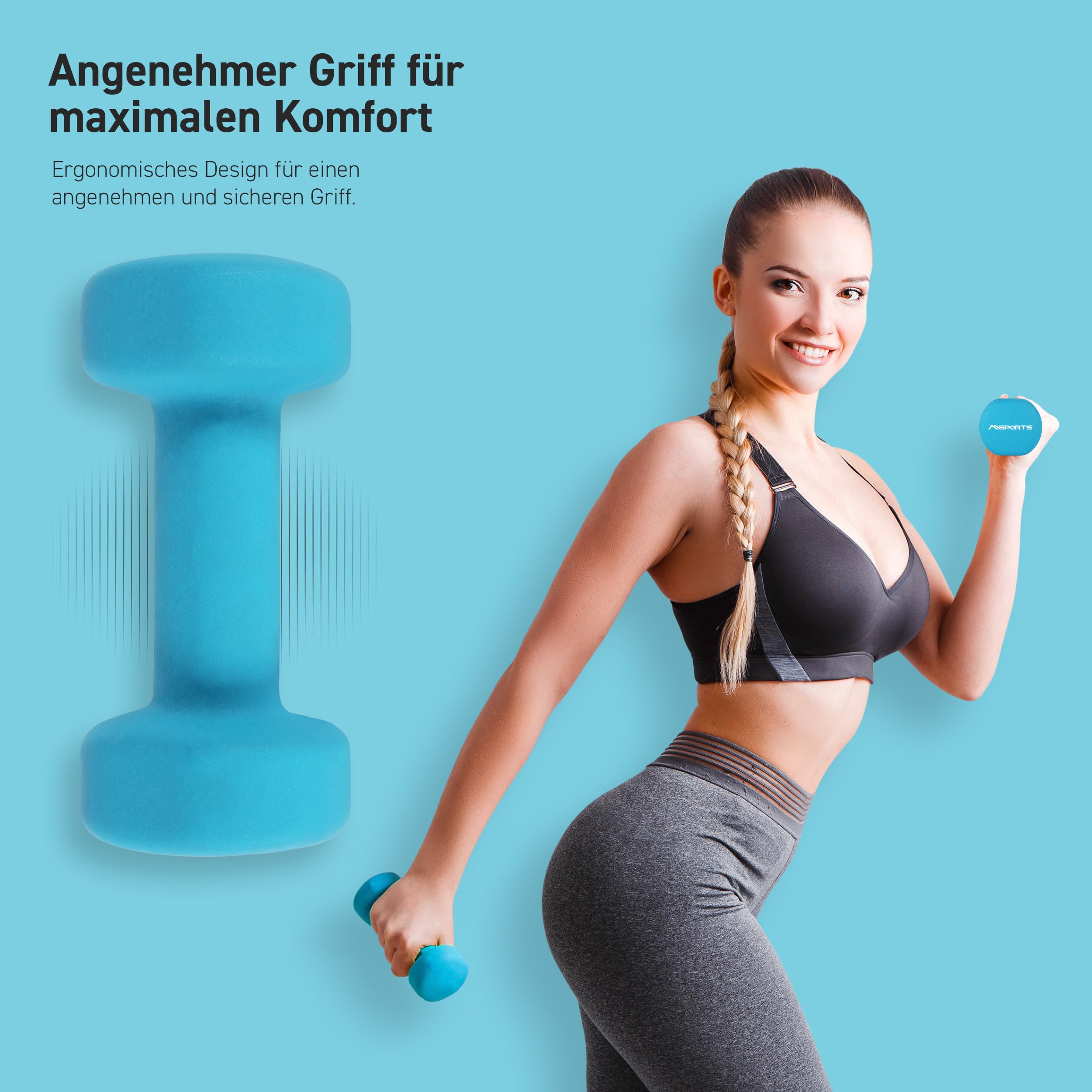 MSPORTS Hanteln Set Premium 0,5-5 kg Kurzhanteln Paar inkl. Übungsposter und Workout App - Calisthenics Equipment | 3 kg - Hantelset 5