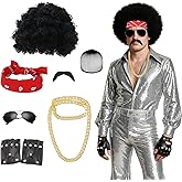 YMO 70s Afro Wig for Men, Short Black Curly Afro Wig 70’s Rock Disco Costume for Halloween Cosplay Disco Theme Party
