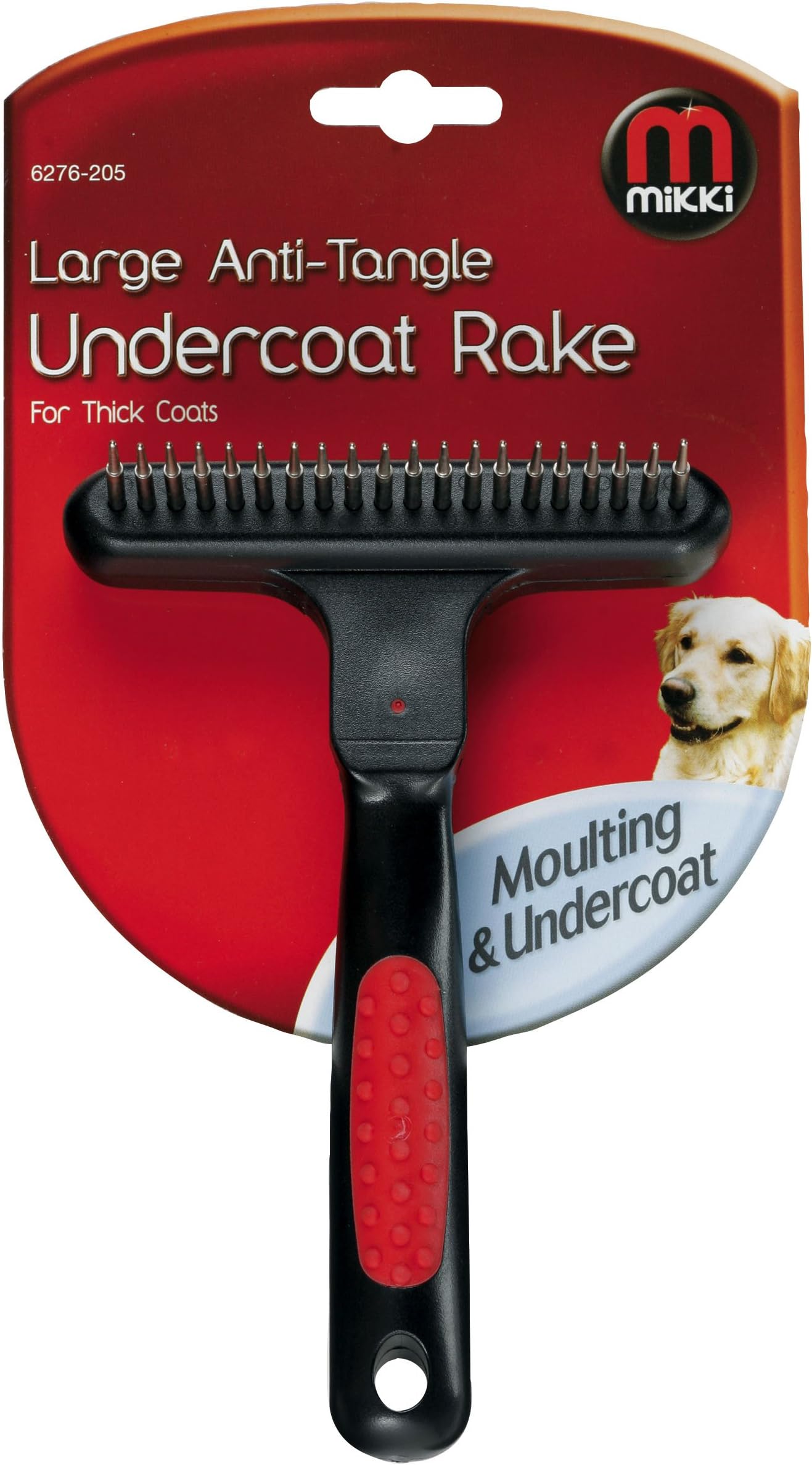 Mikki Grooming Anti-tangle Undercoat Rake, Soft Grip Handle, Large