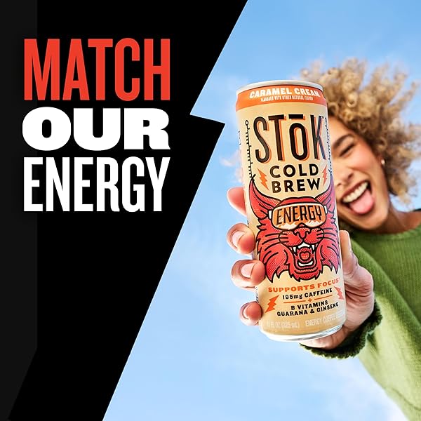 STOK COLD BREW ENERGY MOCHA CREAM, READY TO DRINK CANNED COFFEE WITH 195MG CAFFEINE TO HELP SUPPORT FOCUS, B VITAMINS, GUARANA AND GINSENG, 11 FL OZ