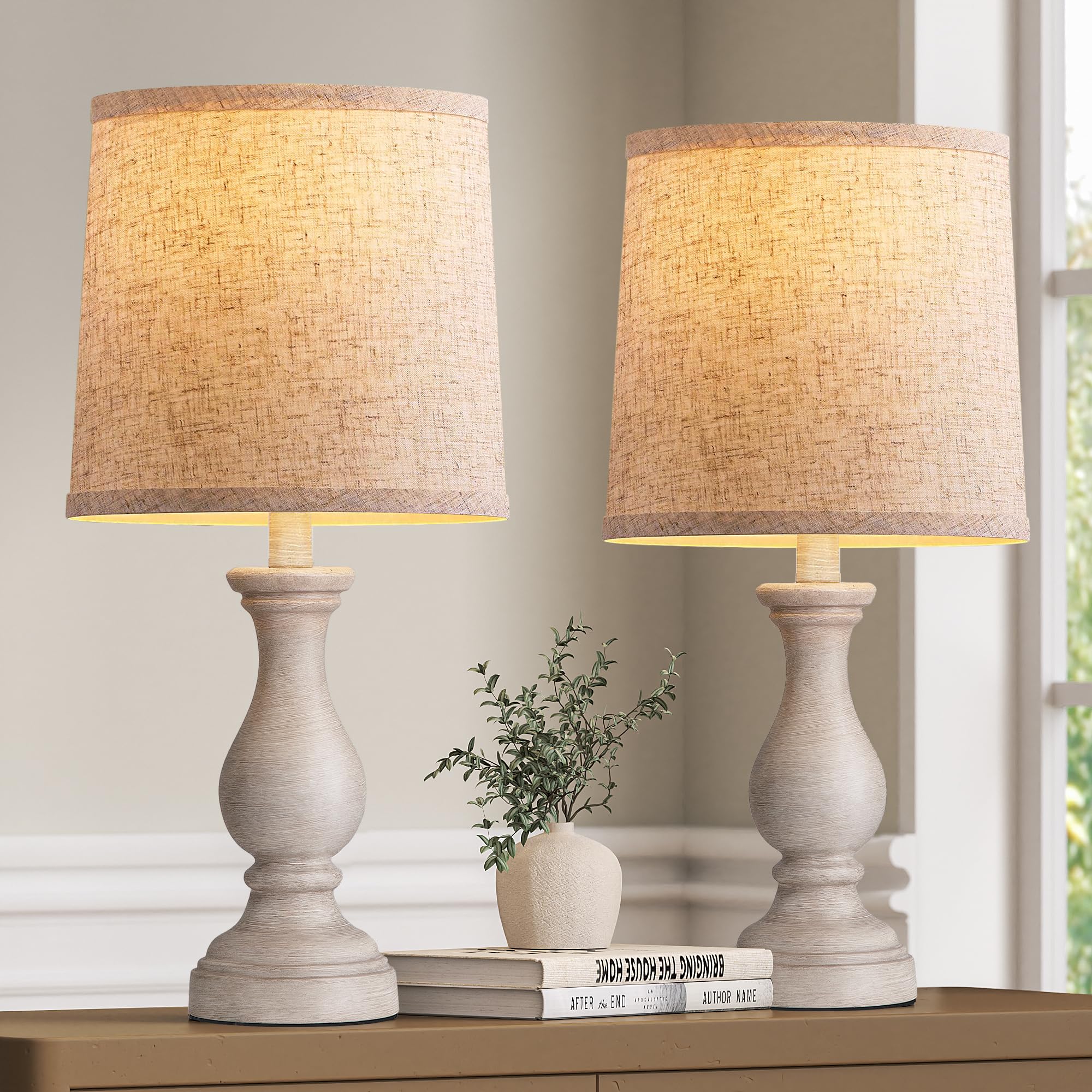 Photo 1 of Seealle Farmhouse Table Lamps Set of 2 - Rustic Bedroom Lamps for Living Room, 22" Boho Bedside Lamp for Night Stands End Table Office Desk Lamp Nightstand Clearance Decorating with Linen Shades