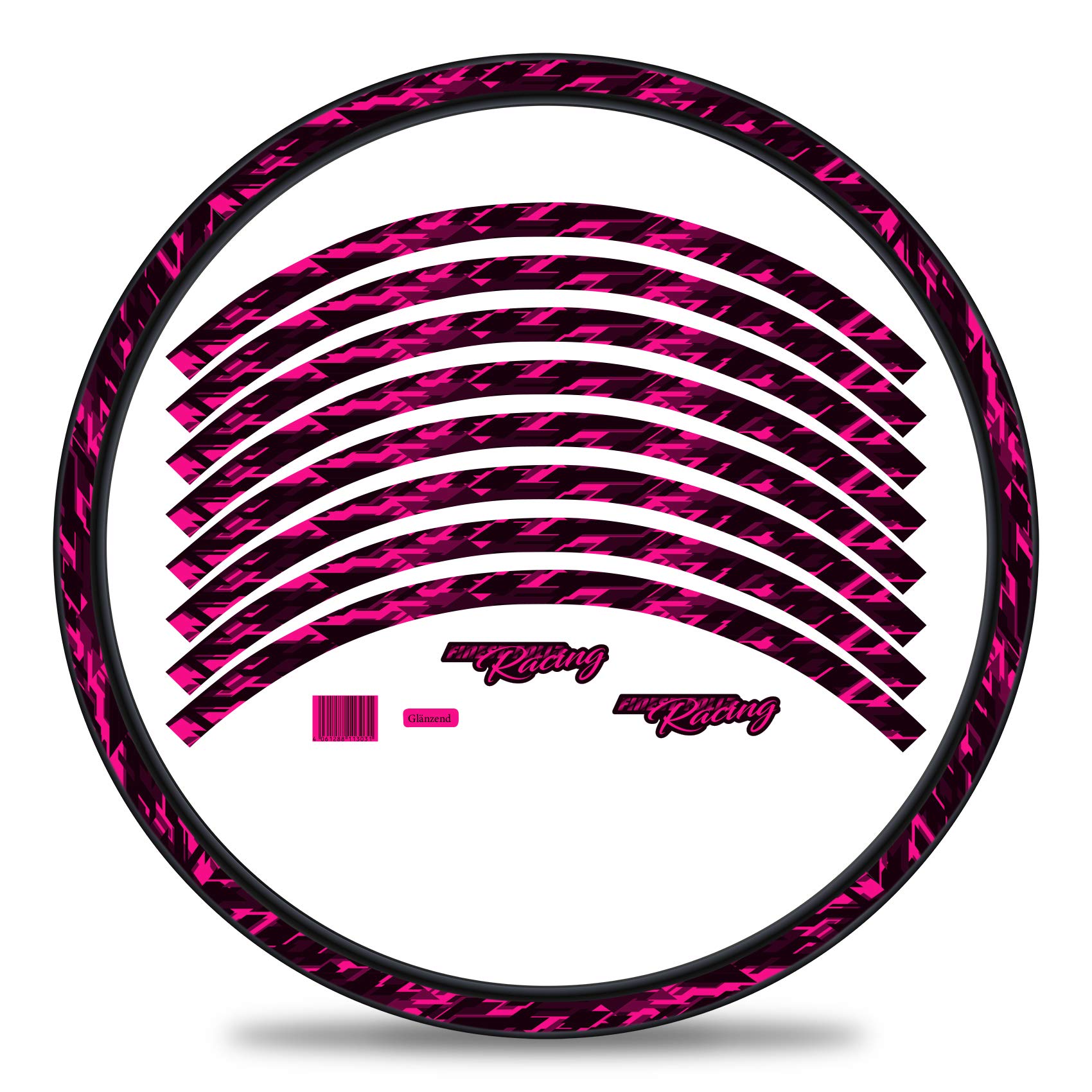 Set of 16 Wheel Rim Stickers for Bicycle Rims in Future Design Complete Set for 27 Inch 29 Inch for Road Bike Mountain Bike MTB Balance Bike RX026 (Neon Pink, Gloss)