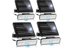 AUDERWIN Solar Flood Lights Outdoor 4000Lm, Motion Light Removable, IP67 Waterproof Spot Lights Outside, Solar Powered Security Light for Patio Yard Garage Porch Fence Garden(6500K) 4 Pack