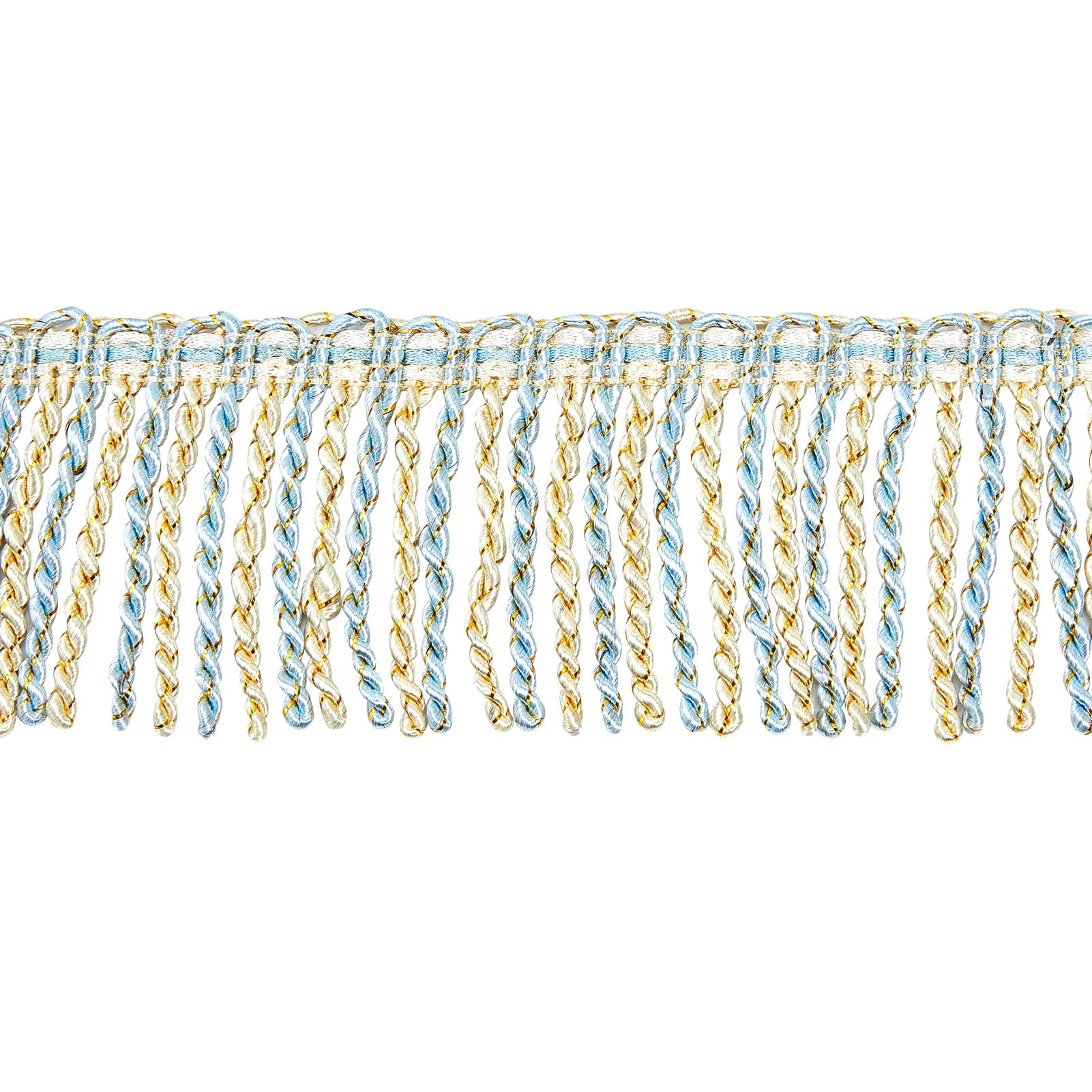 NICENEEDED 6 Yards Bullion Curtain Fringes Trims, Gold Blue Fibre Tassel Fringe Trim, Polyester Tassels Sew on Trimmings for Sofa Decoration and Crafts Making