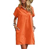 Zeagoo Womens Cotton Shirt Dress Summer Casual Short Sleeve Button Down Beach Cover Up Shirts with Pockets