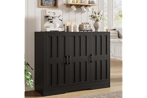 VIVIDWOOD Modern Farmhouse Buffet Cabinet with Storage, 42" Large Sideboard Storage Cabinet with 3 Barn Doors, Coffee Wine Bar Cabinet Wood Table Credenza with Adjustable Shelf for Kitchen Dining Living Room