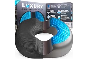 H. Charcoal Butt Donut Pillow Tailbone Pain Relief Cushion (2-in-1) Hemorrhoid Pillows for Sitting and Donut Pillow for Bed Sores, Postpartum Pregnancy & Surgery, Non-Slip Doughnut Pillow (Medium)