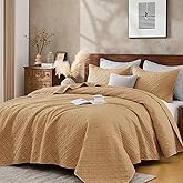 King Quilt Set with Shams Lightweight Quilted Bedspread Coverlet Thin Comforter Bed Cover Vintage Washed Quilted Blanket for All Season, Brushed Microfiber Diamond Stitching, Brown, 104"x92"