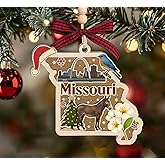 AlvaradoDesign Missouri State Christmas Wooden Ornament - State USA Ornament - Moving to Missouri Gift - Travel Gift - 2 Layer Laser Cut Wooden Ornament