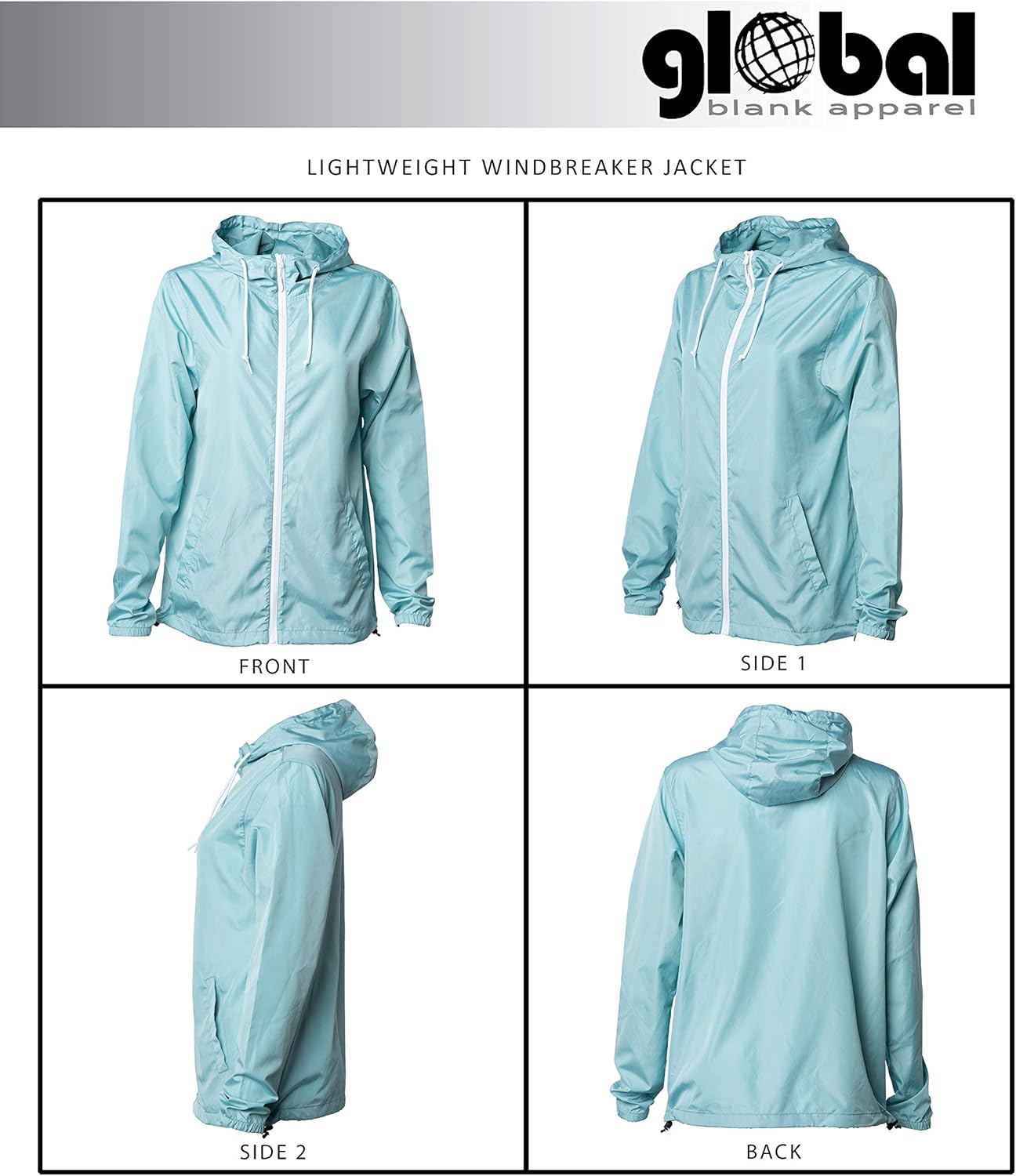 Global Blank Men’s Lightweight Windbreaker Winter Jacket Water Resistant Shell Clothing Men