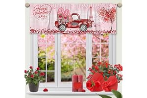 Hexagram Valentines Day Valances for Windows, Valentines Day Kitchen Curtains, Pink Valance Curtain for Kitchen 18"X54" Gnome Valentine Decor, Rod Pocket Window Curtain