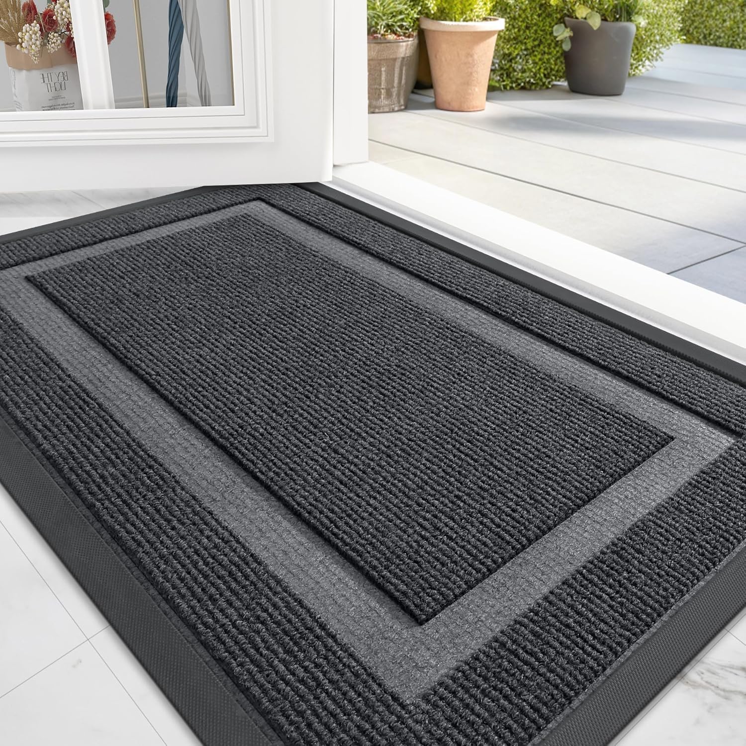 Homaxy Door Mat, Rubber Backed Non Slip Door Matts Indoor, Dirt Trapper Absorbent Mats, Washable Front Doormat Outdoor, Heavy Duty Floor Mat for Entrance, Kitchen and Garden, 60 x 90 cm, Grey