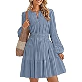 ZESICA Long Sleeve V Neck Mini Dresses for Women 2026 Spring High Waist Ruffle Pleated A Line Cocktail Party Short Dress