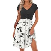 SAUKOLE Dresses for Women Trendy Summer Twist Front V Neck Sundress Casual Short Sleeve Mini Dress
