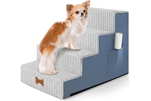 POCBLUE Dog Stairs for Bed 17.7" H, 4-Step Pet Steps for High Bed or Couch, Non-Slip Pet Ramp for Small Dogs and Cats Indoor with Washable Cover, Grey