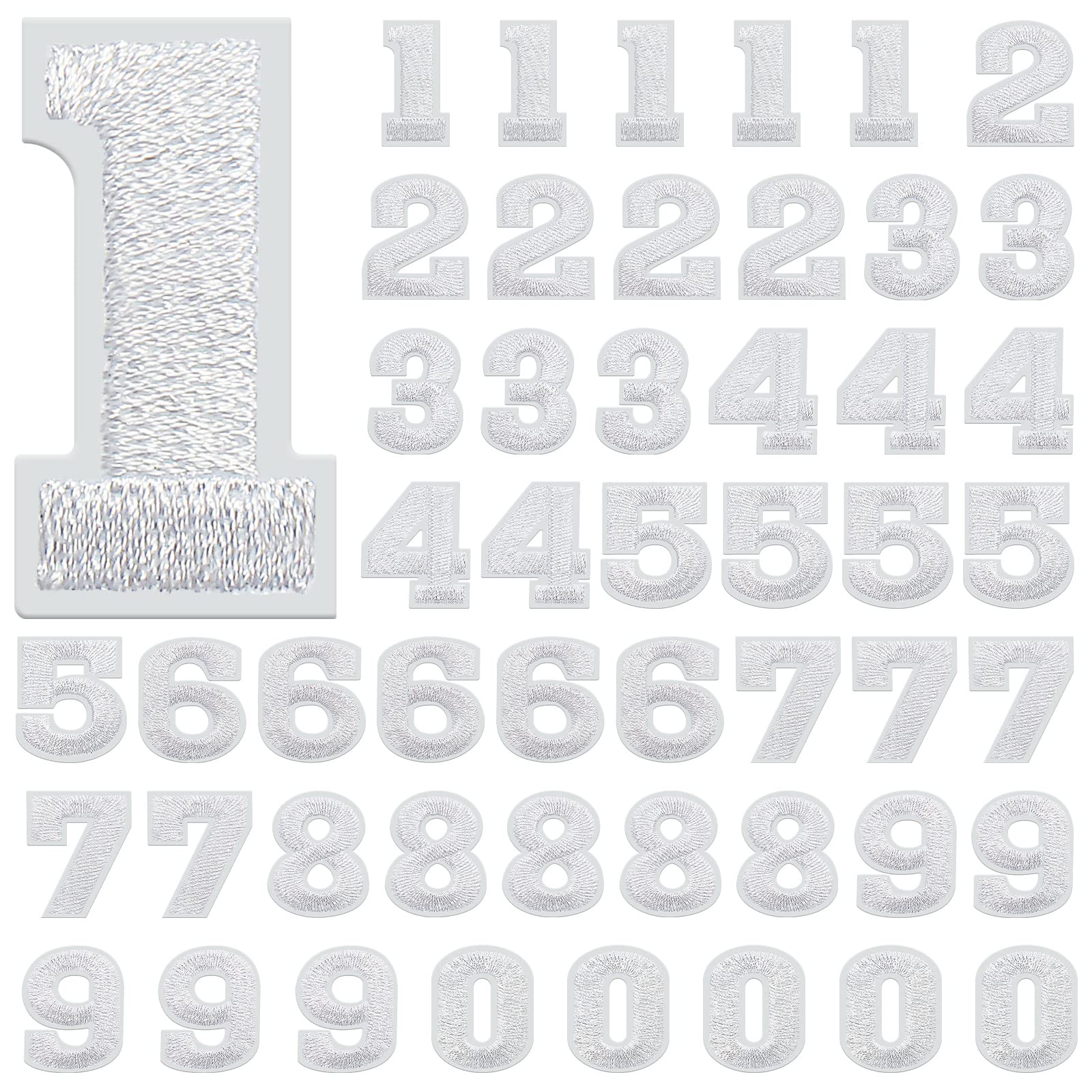 Photo 1 of Chuangdi 50 Pieces 2 Inch Numbers Patches 0 to 9 Small Iron on Numbers Decorative Repair Patches for Jean Hat Jacket Backpack Shirts Bags Handicrafts Sew on Embroidered Applique(White)
