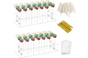 LoveDisplay 2 Pcs cake pop stand, 21 Holes Square Lollipop Holder with 300 Pcs, 2 Tier Clear Acrylic Cakepop Display Stand fo