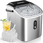 EUHOMY Countertop Ice Maker Machine with Handle, 26.3lbs Per Day, 9 Cubes in 6 Mins, Auto-Cleaning Portable Ice Maker with Basket and Scoop, for Home/Kitchen/Camping/RV (Silver)