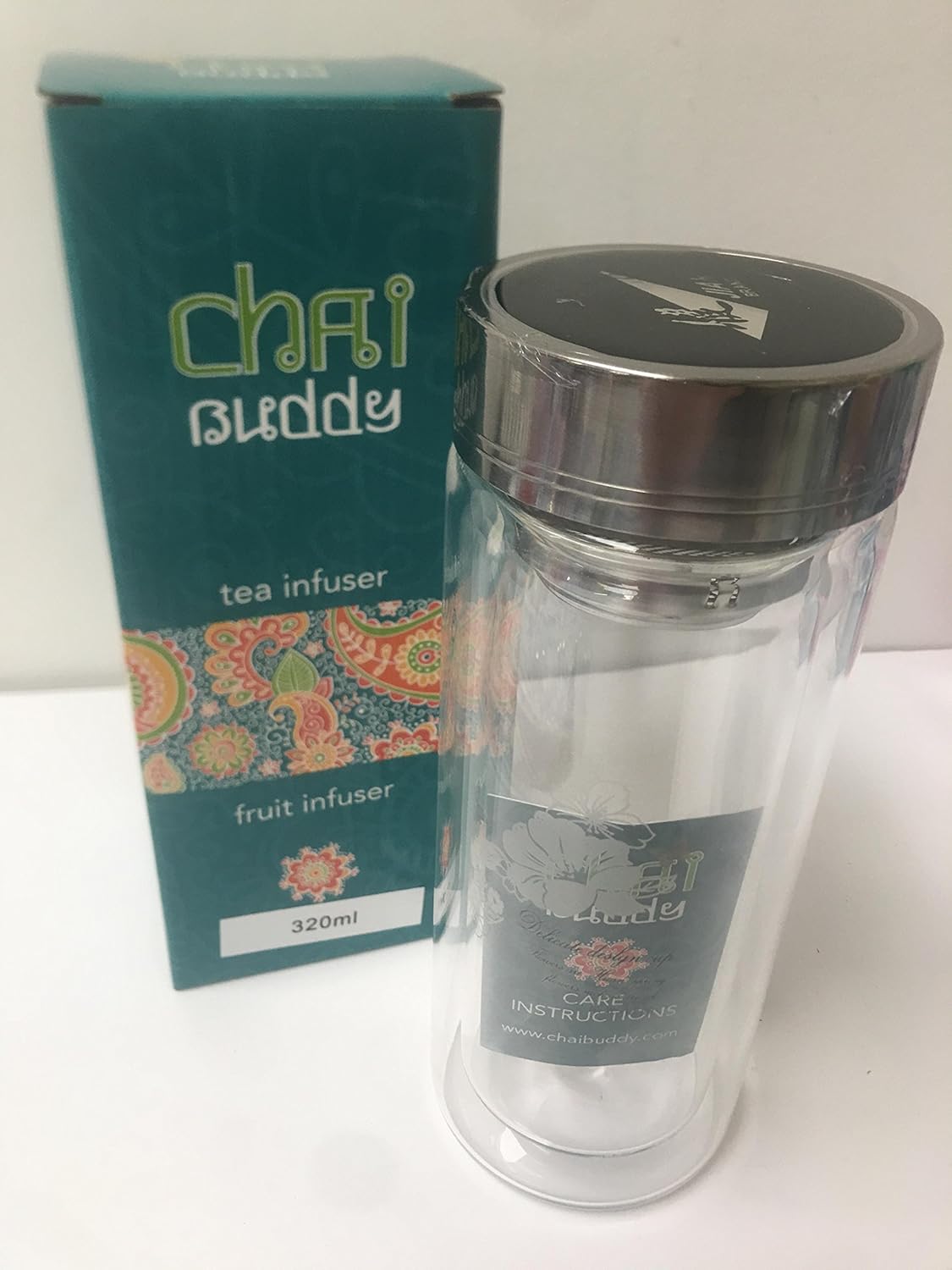 320 ml Thermo DoubleWalled Glass Tea Infuser Water Bottle Clear