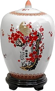 Oriental Furniture 11" Cherry Blossom Porcelain Vase Jar