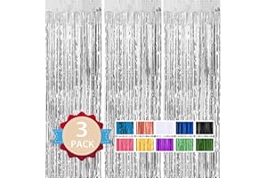 PABUES 3 Pack 3.3 ft x 9.9 ft Silver Tinsel Curtain Party Backdrop Decorations, Metallic Foil Fringe Backdrop Door for Bachelorette Party Decorations,Silver Streamers,Silver Birthday Backdrop
