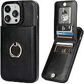 KIHUWEY for iPhone 14 Pro Max Case Wallet with Credit Card Holder, 360° Rotation Ring PU Leather Magnetic Clasp Kickstand Heavy Duty Protective Cover for Women and Men 6.7 Inch (Black)