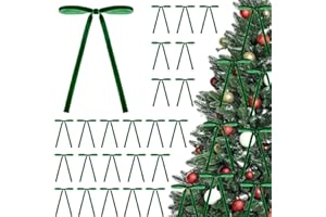 NEBURORA 32 Pcs Velvet Bow Christmas Ornaments 5x7 Inch Vintage Green Velvet Ribbon Bows for Christmas Tree Wreath Indoor Hol