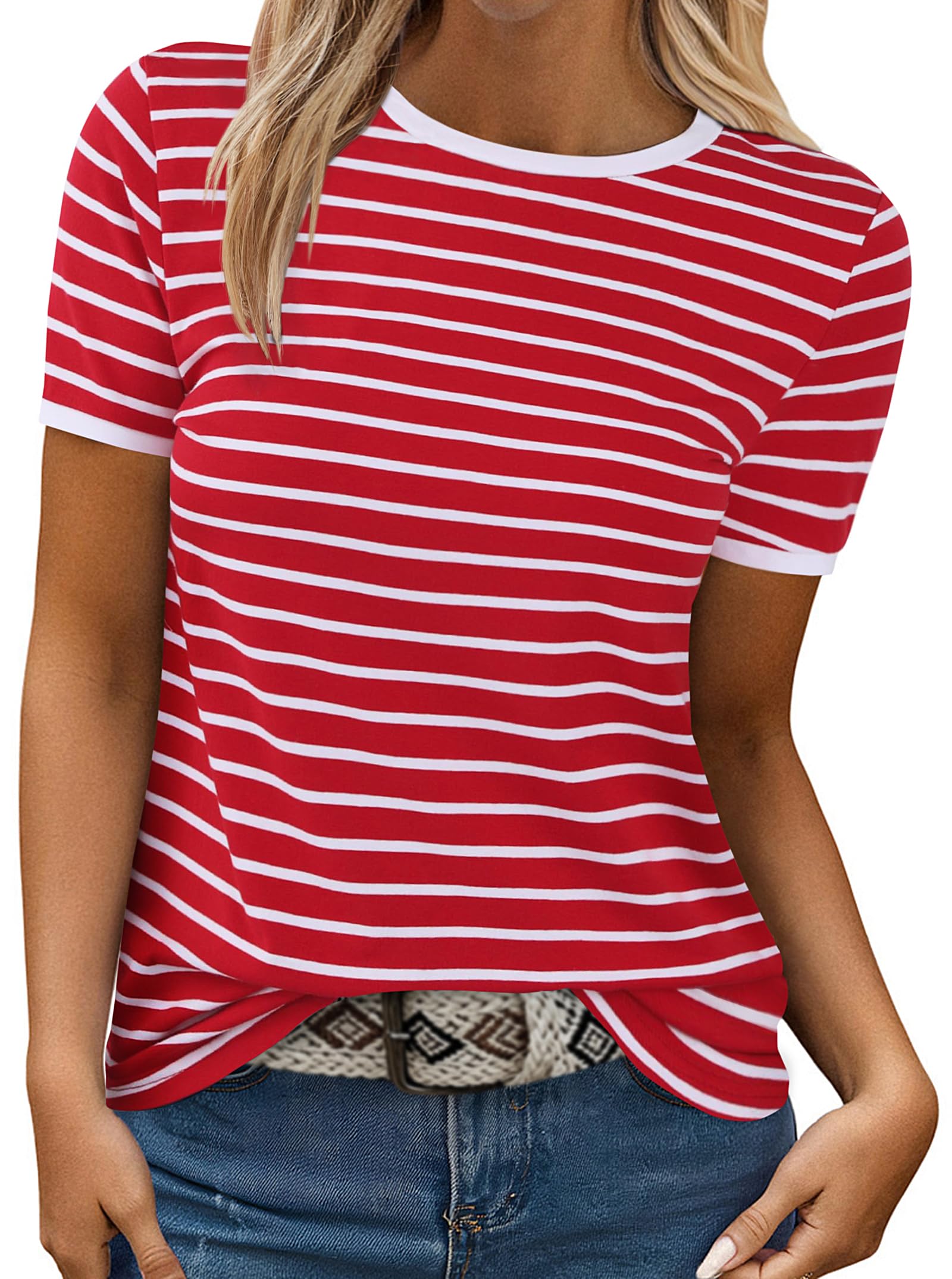 Photo 1 of *USED*
Remidoo Womens Crew Neck Tops Contrast Binding Short Sleeve T Shirt Summer Tee Red W XSmall