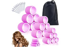 DAFENG 34Pcs Hair Roller Set with Clips, Self-Grip Hair Rollers for Volume, Salon Hairdressing Curlers and DIY Hairstyles, 4 Sizes Rollers Hair Curlers in a Storage Bag