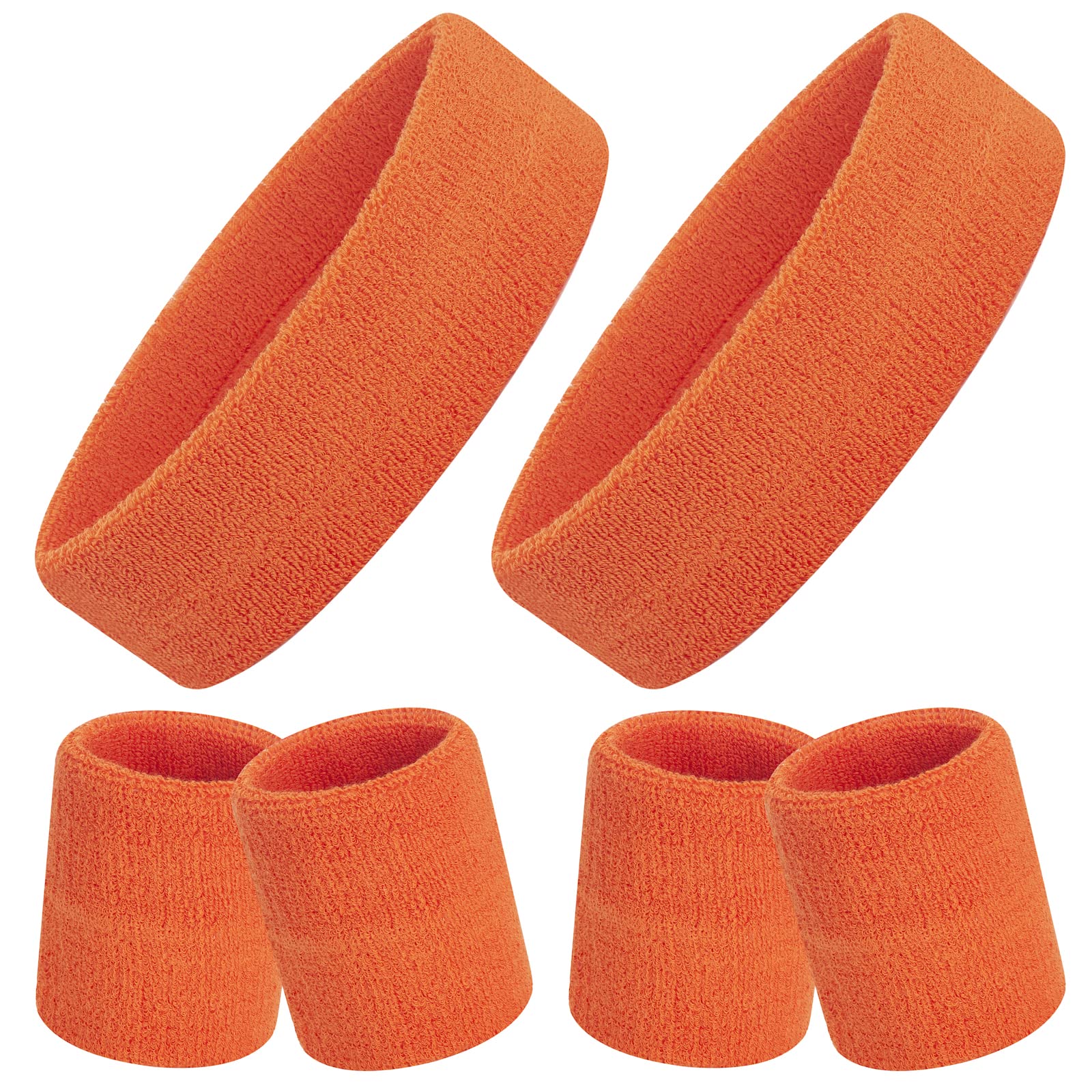 ONUPGO Sweatband Set, Sports Headband Wristband Set (6PCS) Sweatbands Terry Cloth Wristband Wrist Sweatband Headbands Moisture Wicking Sweat Absorbing Head Band (Orange)