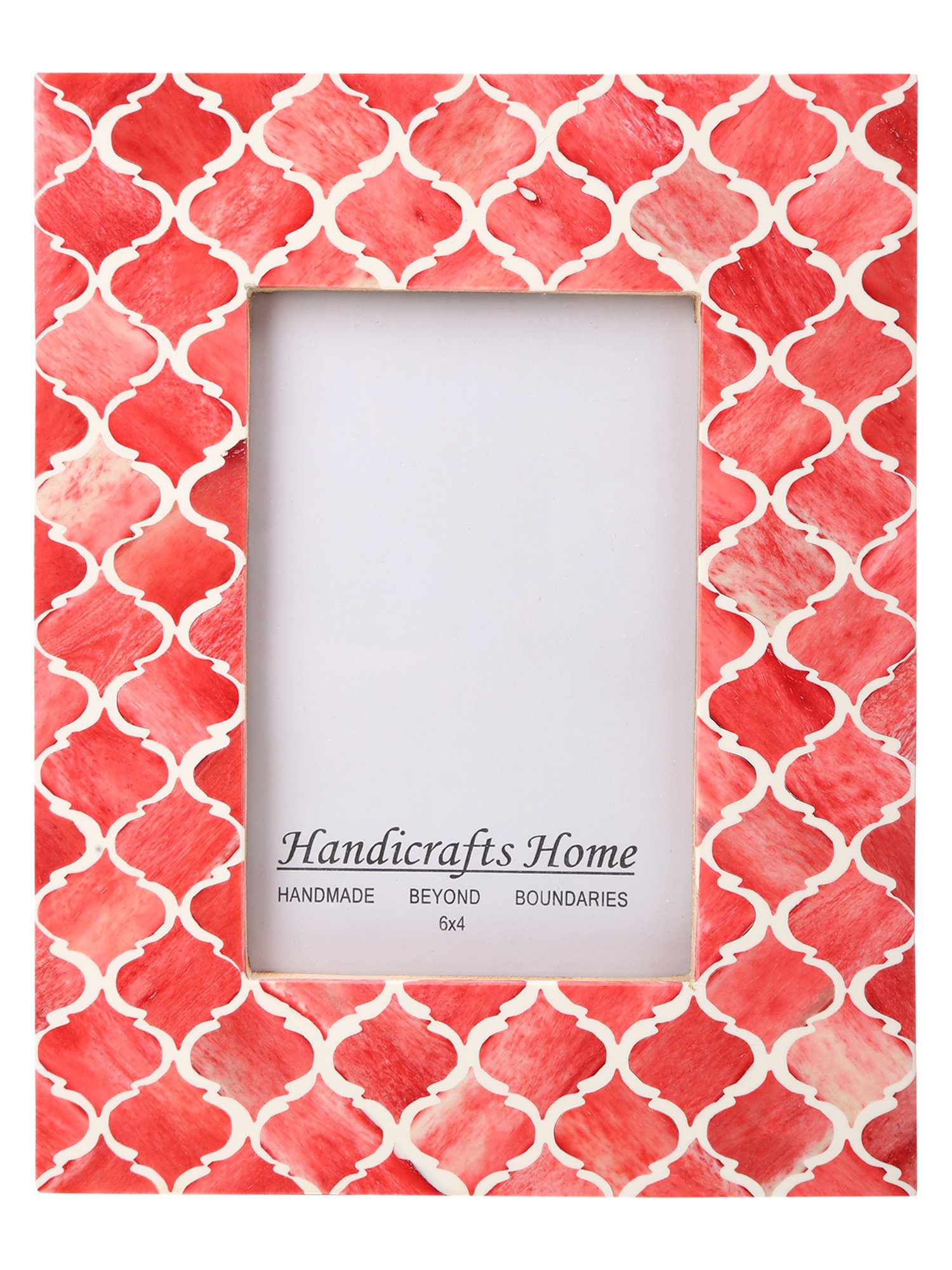 Handicrafts Home Red & White 4x6 Picture Frame, Handmade Photo Frame for Wall & Tabletop Display, Moroccan Decorative Frame for Modern Farmhouse, Vintage Home Decor, Shelf & Desk Minimal Office Decor