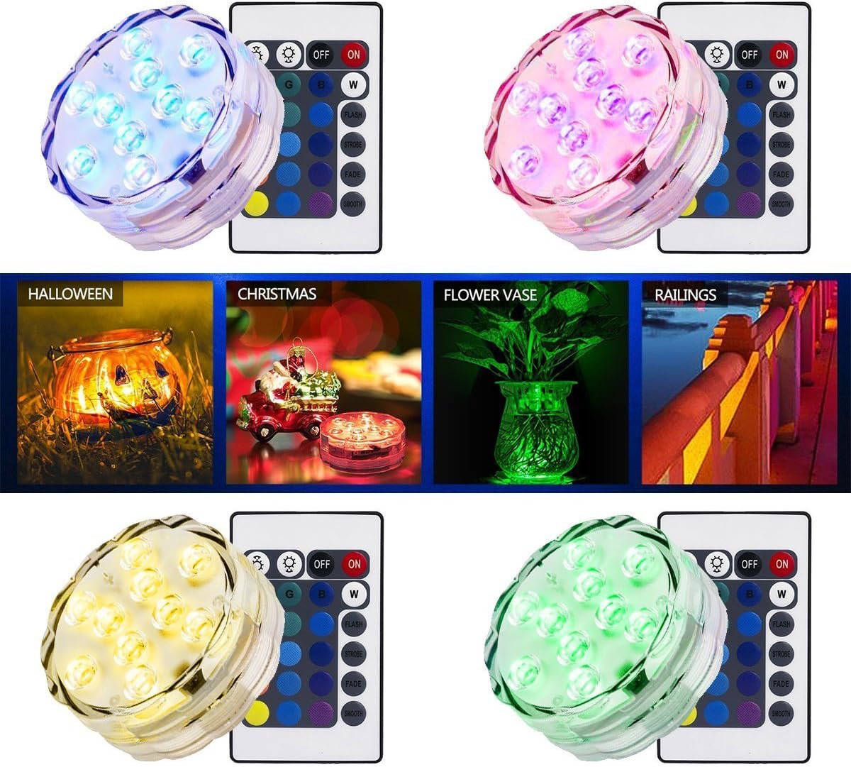 LED Submersible Lights Set of 4 LED Waterproof Wedding Underwater Tea Light Sub LED Light