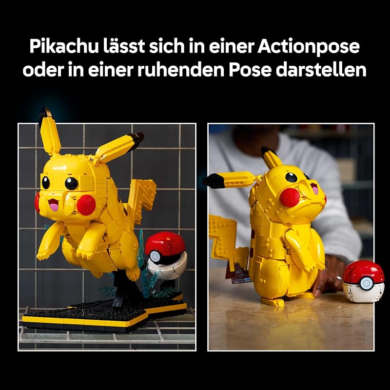 Pokémon Pikachu und Pokéball - Bauset für Erwachsene - Modellbau mit beweglicher Anime Figur und dynamischem Ständer - DIY Deko für Zimmer oder Schreibtisch - Geschenk für Gaming Fans - 72152