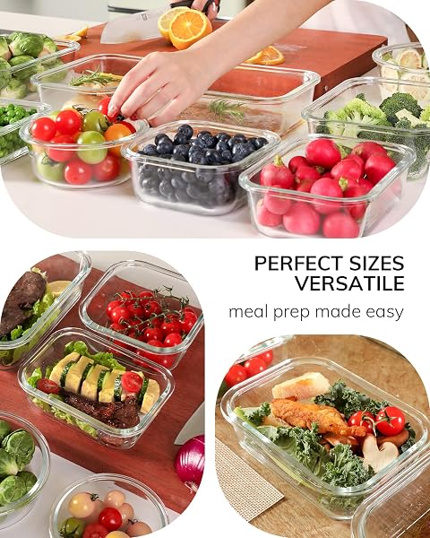 BOROHOUSE 2-PACK GLASS FOOD STORAGE CONTAINERS WITH TEMPERED LIDS (630ML/2.7CUP) – AIRTIGHT SNAP LOCK, MICROWAVE & OVEN SAFE (-4℉~ 950°F), FREEZER TO BAKING DISH, BPA-FREE, GIFT BOX (GRAY)
