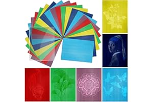LIGHOON Colorful Sun Print Paper Kit, 24 Sheets Thick Cyanotype Papers with 1 Sheet Acrylic Panel, High Sensitive Nature Sun/Solar Activated Sun Printing Art Paper for Arts Crafts DIY Project, 6 Colors