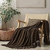 EVERGRACE Soft Chenille Throw Blanket for Couch, Cozy Plush Fuzzy Decorative Chenille Knit Throw Blanket with Tassels, Lightweight Blanket and Throws for Bed Sofa Gift Home Decor, Dark Brown 50"x60"