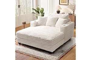 SENYUN 60" Chaise Lounge Indoor, Upgraded Oversized Upholstered Sofa Bed with Pillows & Armrests, Fluffy Plush Faux Fur Sleeper Couch Lazy Chair Bed, Reading Chairs Cloud Couches for Living Room,Beige