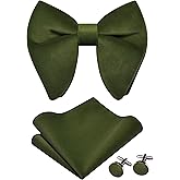 GUSLESON Mens Solid Plaid Velvet Pre-tied Adjustable Bow Tie and Pocket Square Cufflink Set with Gift Box